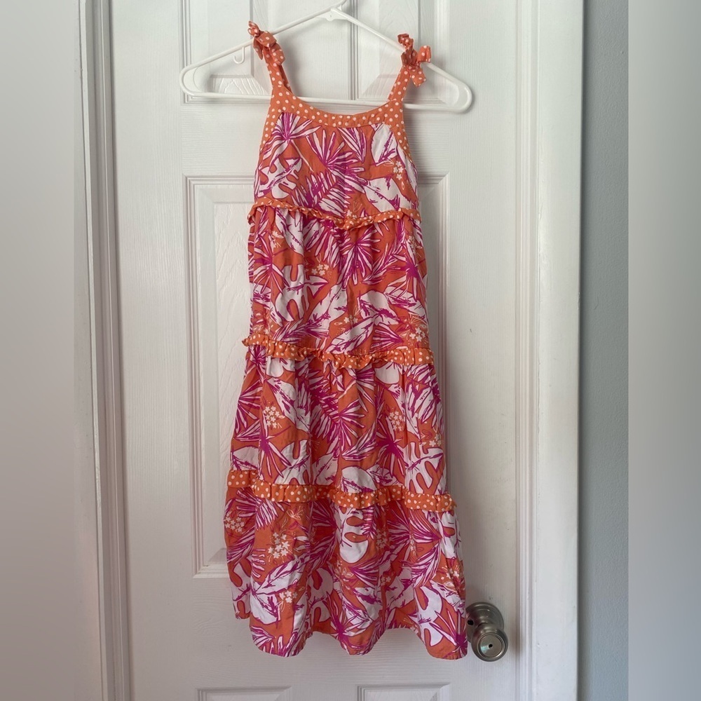 Girls orange and pink long sundress, small 6/6x​​​​